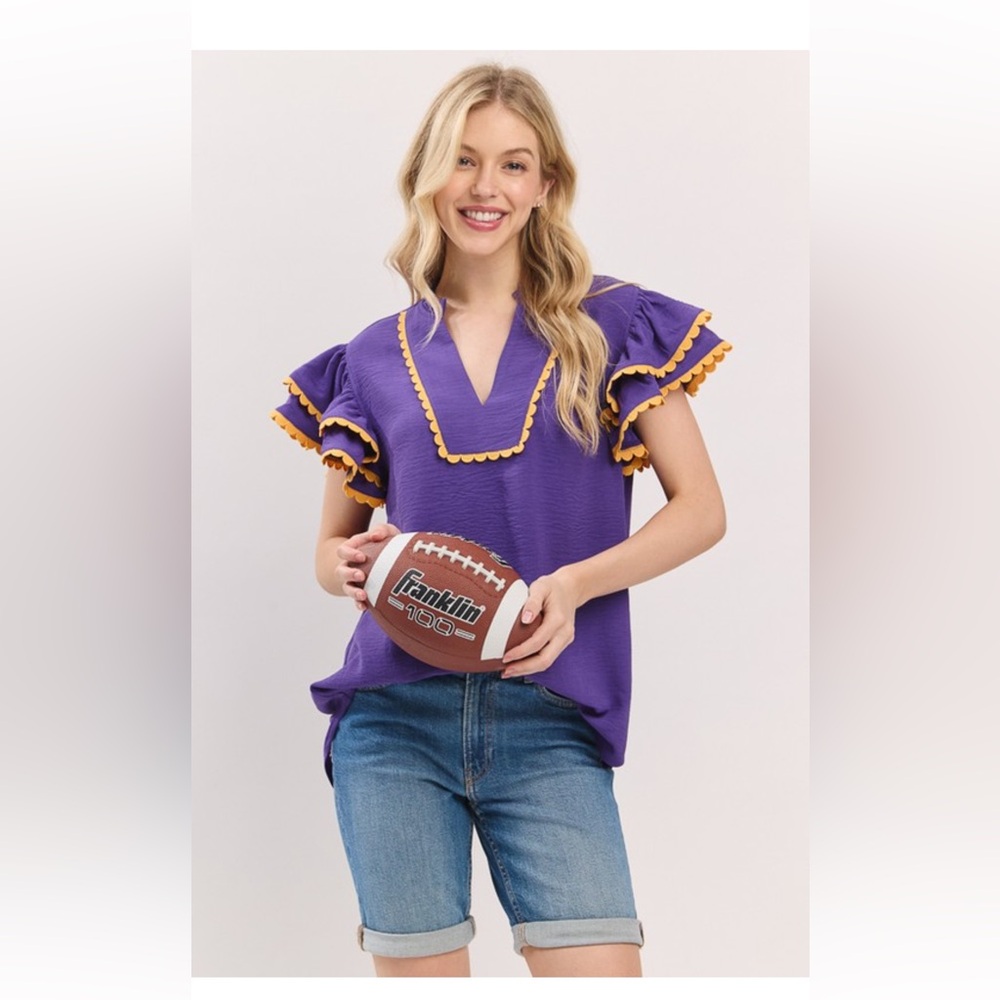 062. Purple/Gold Ruffle Sleeve Top Top